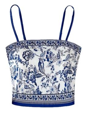 SHEIN Blue & White Floral Spaghetti Strap Crop Camisole